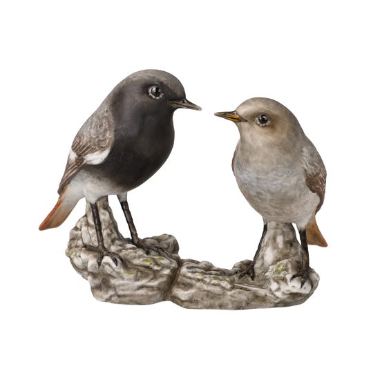 Figurine Bird of the year 2025 Black Redstart pair, 14 / 8,5 / 10,5, porcelain, Goebel
