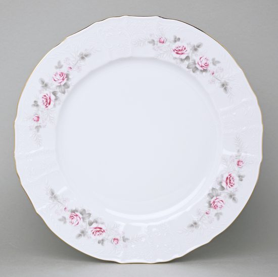 Gold line: Dish round flat 30 cm, Thun 1794 Carlsbad porcelain, BERNADOTTE roses