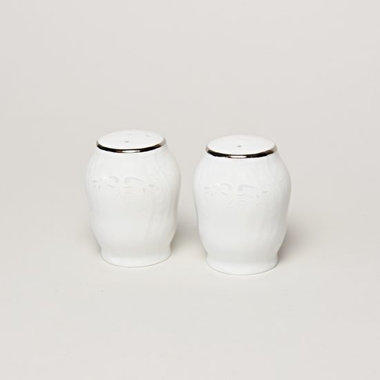 Salt and pepper shakers, Thun 1794 Carlsbad porcelain, BERNADOTTE frost, platinum line