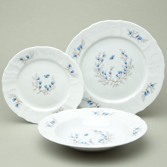 Talířová souprava pro 6 osob, Thun 1794, karlovarský porcelán, BERNADOTTE motýli