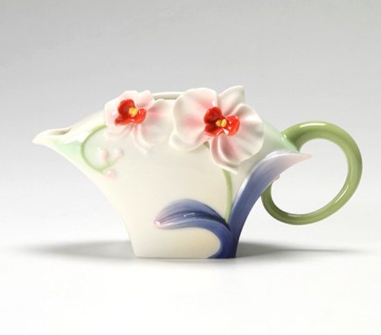 Graceful orchid design sculptured porcelain creamer 9 cm, Porcelain FRANZ