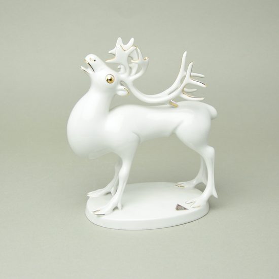 Sob 18 x 20 cm, bílá + zlato, Porcelánové figurky zvířat Duchcov, 2.j.