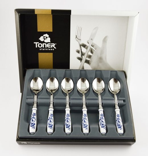 Coffee spoon set - present packing 13,8 cm, 6 pcs., Original Blue Onion Pattern