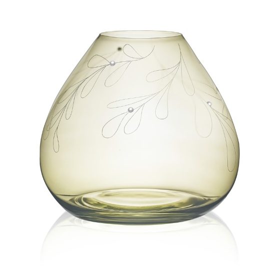 Skleněná váza průsvitná 18,5 cm jmelí s perlami, zelená, Glassor