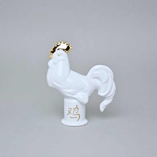 Kohout, 15 x 5 x 12,5 cm, Bílé + zlato, Porcelánové figurky Duchcov