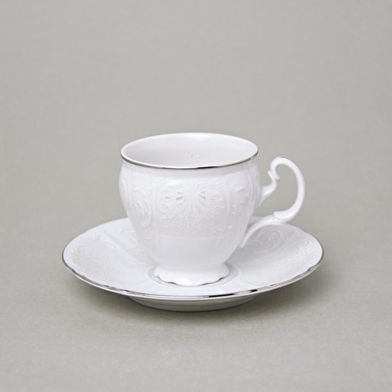 Coffe cup and saucer 150 ml / 14 cm, Thun 1794 Carlsbad porcelain, BERNADOTTE frost, Platinum line