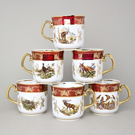 Mug Gustav 0,31 l, Hunting ruby + gold, 6 pcs., Carlsbad porcelain