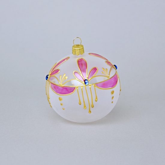 Vánoční skleněná koule 8,5 cm SECESE - diadém, Růžová, České vánoční ozdoby KOULIER