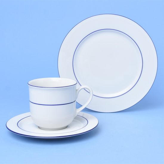 Dessert set 18 pcs., Thun 1794, karlovarský porcelán, Nina blue stripes