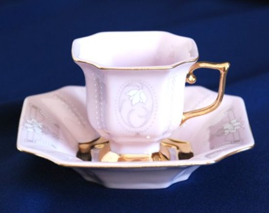 Šálek a podšálek mokka 90 ml, Empír 382, Růžový porcelán z Chodova