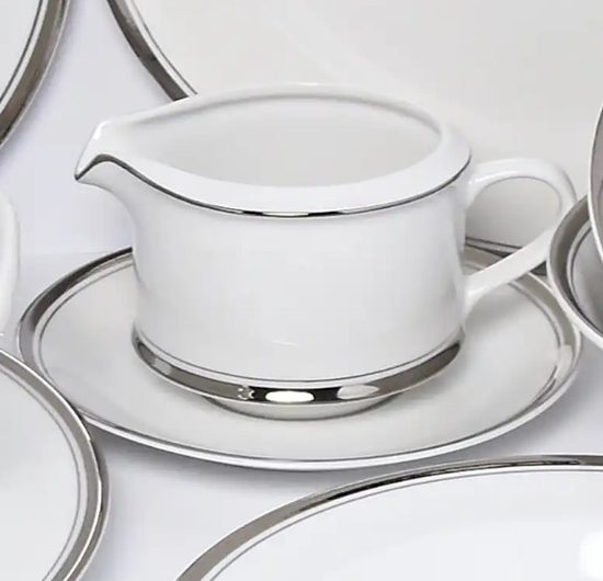 Sauce boat + underplate, 400 ml, Sabina, platinum rim, Leander 1907