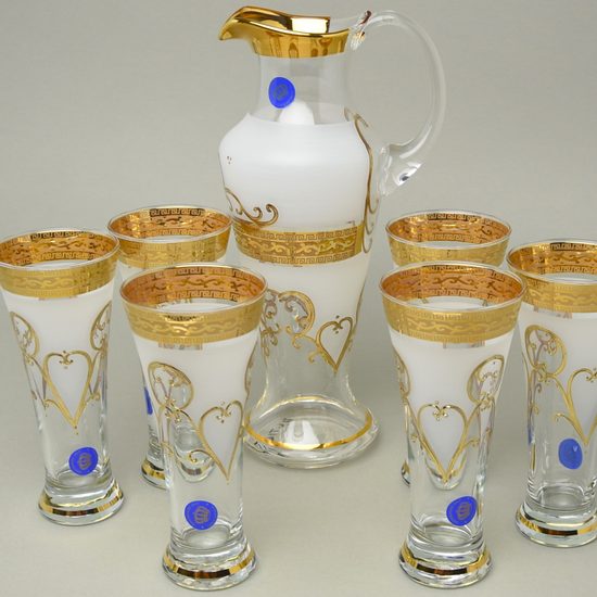 Souprava na pivo 7 ks., zlaté antické ornamenty + mat, Balvínglass Bohemia