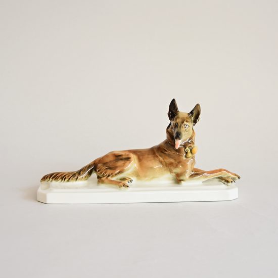 Ležící pes - Vlčák, 23 x 8 x 12 cm, Porcelánové figurky Gläserne Porzellanmanufaktur