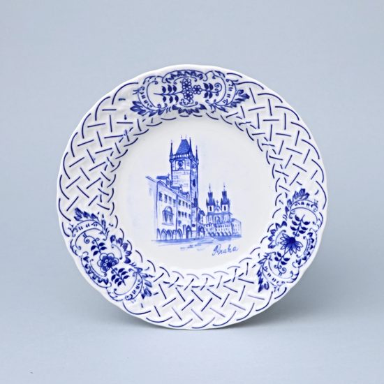 Embossed Plate – Prague Monuments (Blue, Random selection), 18 cm, Vilém Janoušek, Original Blue Onion Pattern