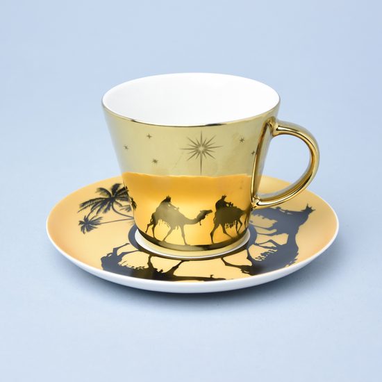 Cup 220 ml and saucer 160 mm, Thun 1794, karlovarský porcelán, TOM gold + black camels and palms
