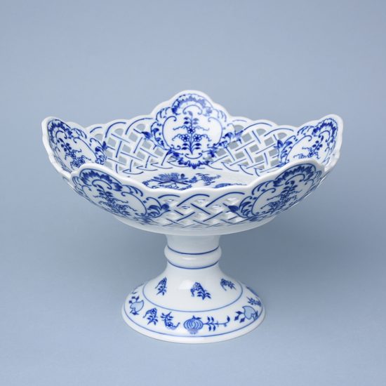 Dish pentagonal perforated with stand 24 cm, Original Blue Onion Pattern