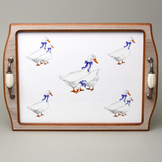 Kuchyňská podložka / destička / prkénko v dřevěném rámu s úchyty 40 x 28 cm, husy