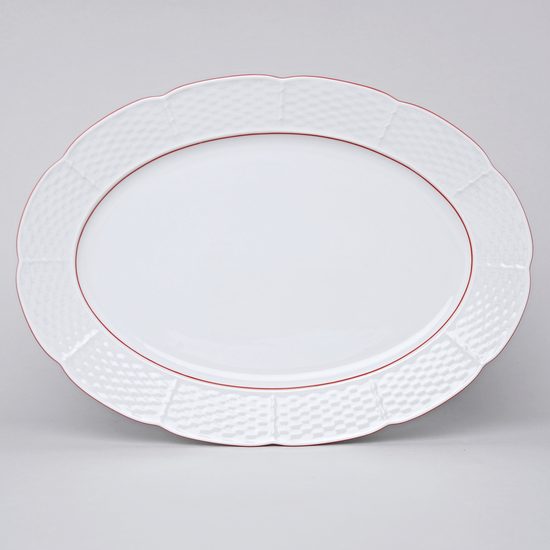 70477: Dish oval 36 cm, Thun 1794 Carlsbad porcelain, Natalie, Red line