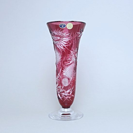 Křišťálová váza broušená, dekor bodlák RUBÍN, 285 mm, Crystalite BOHEMIA