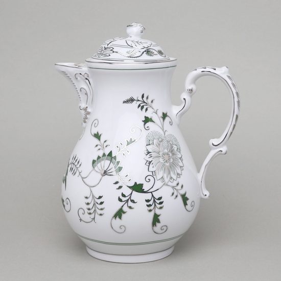 Konvice kávová s víčkem 1,55 l, zelený cibulák s platinou, Český porcelán a.s.