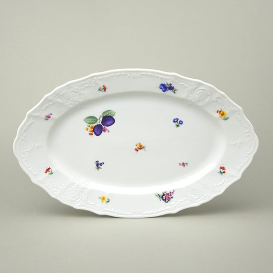 Oval dish 34 cm, Thun 1794 Carlsbad porcelain, BERNADOTTE plums and flowers