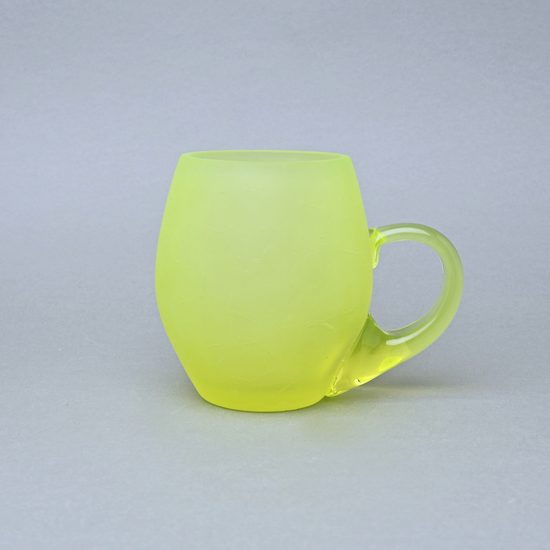 Sklenice KRACHLOVANÁ s uchem - matná (uranové sklo), 500 ml, Sklárna Janov