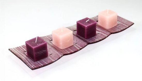 Advent Glass candlestick PALMER, pink stripes, 36x12 cm, BDK - Glass