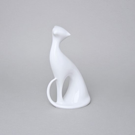 Cat 10,5 x 7 x 19 cm, White, Porcelain Figures Royal Dux Bohemia