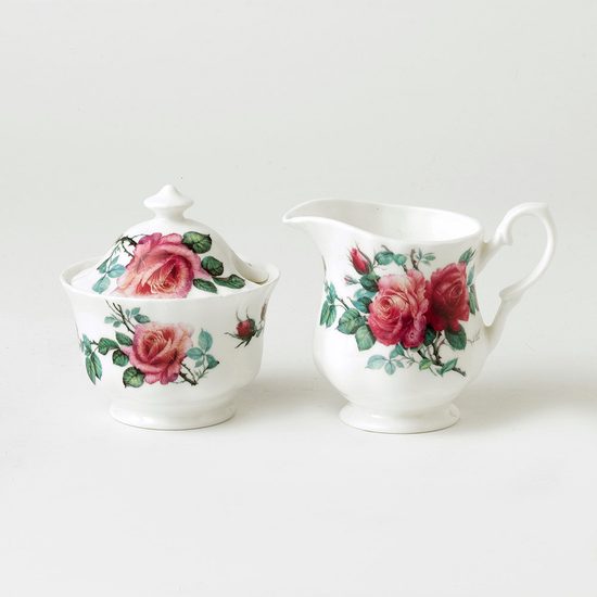 English Rose: Creamer 200 ml + sugar bowl 200 ml, Roy Kirkham fine bone china