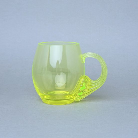 Sklenice hladká s uchem (uranové sklo), 300 ml, Sklárna Janov