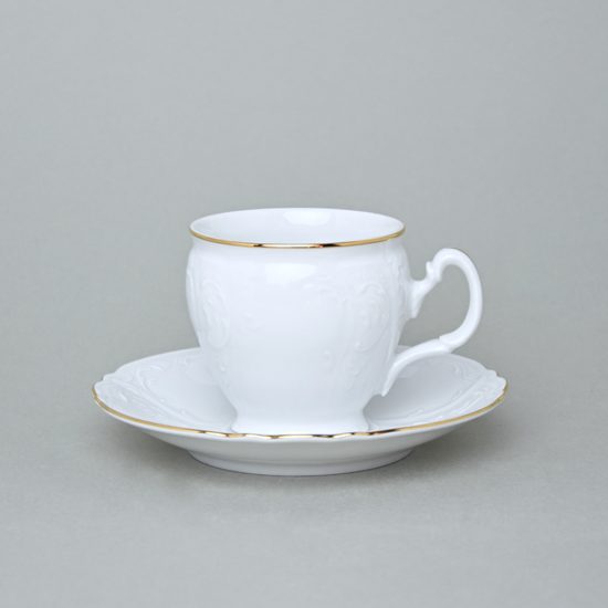 Coffee cup and saucer 220 ml / 16 cm, Thun 1794 Carlsbad porcelain, BERNADOTTE gold line