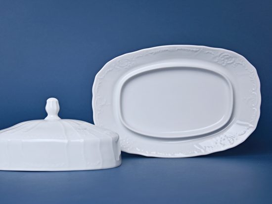 Máslenka na 250 g máslo - spodek (pouze tácek), Thun 1794, karlovarský porcelán, BERNADOTTE bílá