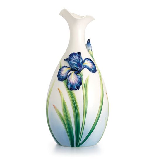 ELOQUENT IRIS FLOWER DESIGN SCULPTURED porcelain mid size vase 32,5 cm, FRANZ porcelain