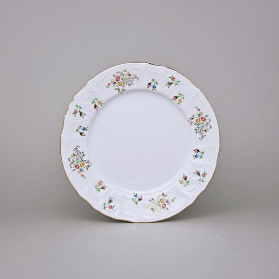 Plate dessert 19 cm, Thun 1794 Carlsbad porcelain, BERNADOTTE flowers with gold