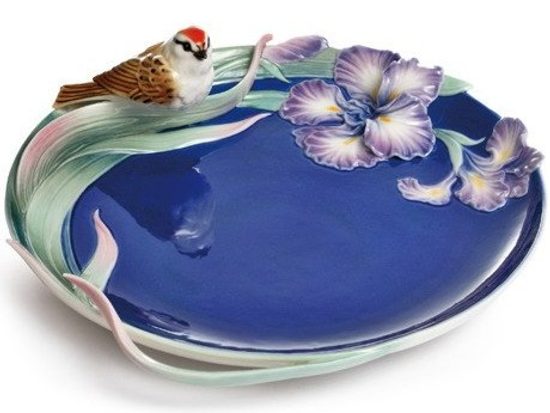 Song bird-sparrow design sculptured porcelain ornamental plate 17,5 x 16,5 cm, Porcelain FRANZ