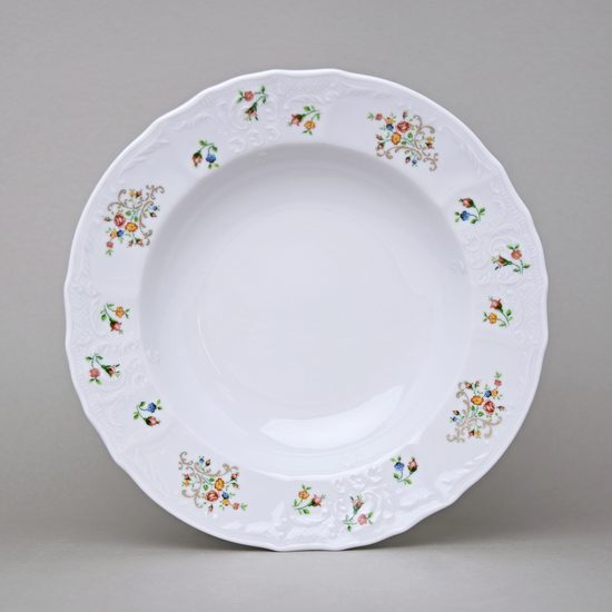 Plate deep 23 cm, Thun 1794 Carlsbad porcelain, BERNADOTTE flowers with gold