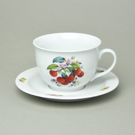 Šálek Olga (hrnek) snídaňový 400 ml + podšálek 19 cm, ovoce, Český porcelán a.s.