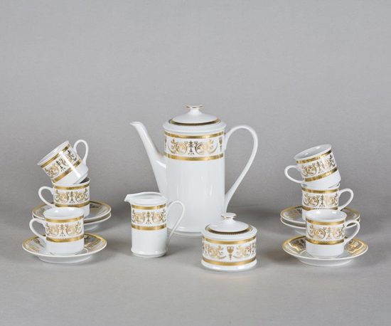 Coffee set for 6 persons, Sabina, gold ornaments, Leander 1907