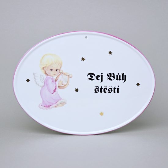 Boží požehnání (cedulka na zeď) 24,5 x 18 cm, Andílek růžový, Český porcelán a.s.