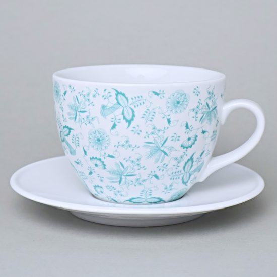 Šálek 480 ml široký a podšálek 17 cm Milada, Fragmenty cibuláku, zelený, Český porcelán a.s.