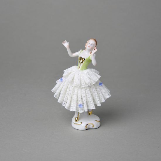 Tanečnice s krajkou (zelená - poškozená), Kurt Steiner, 12 x 8 x 6 cm, Porcelánové figurky Unterwissbacher