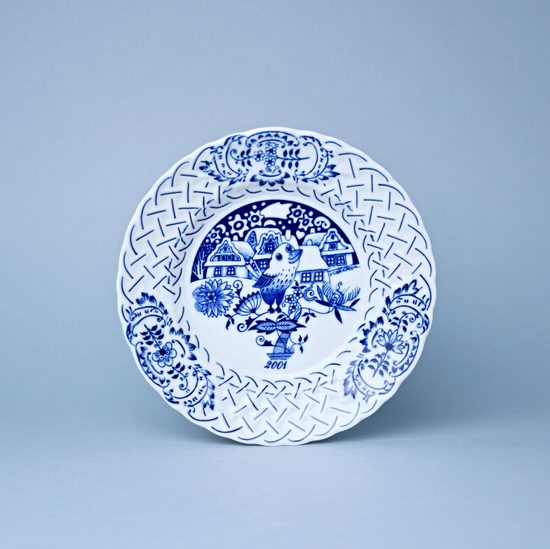 Vánoční / výroční talíř 2001 závěsný 18 cm, reliéfní, Cibulák, originální z Dubí