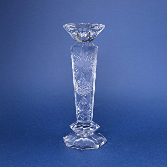 Crystal Hand Cut Candlestick octagonal - Thistle decor, 255 mm, Crystal Bohemia Poděbrady