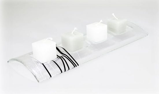 Advent Glass candlestick Tunnel, clear + black stripes, 34x13 cm, BDK - Glass