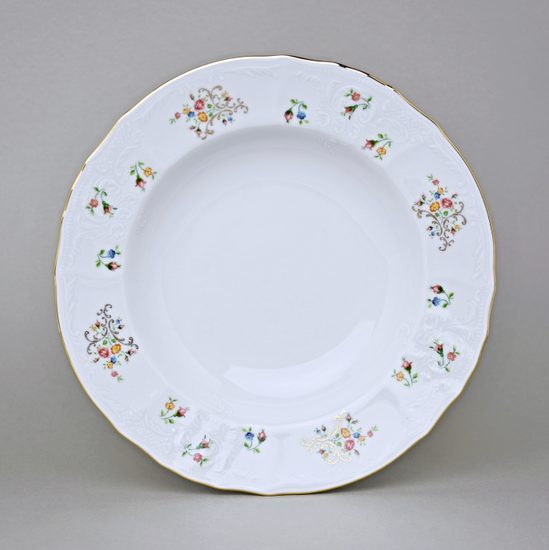 Plate deep 23 cm, Thun 1794 Carlsbad porcelain, BERNADOTTE flowers with gold