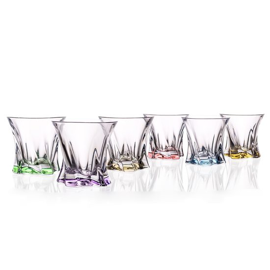 Křišťálový set odlivek whisky Cooper 6 ks, 320 ml, barevné dno mix, Aurum Crystal