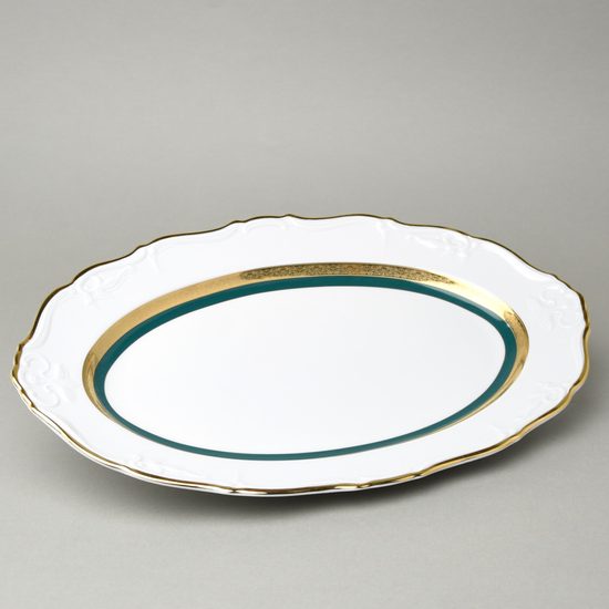 Mísa oválná 36 cm, Marie Louise 8800501 zlato + zelená, Thun 1794, karlovarský porcelán