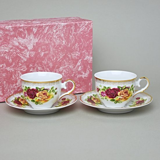 Šálek 200 ml a podšálek 15 cm, dekor "Cikánská růže", 2 ks., Stará Role Moritz Zdekauer