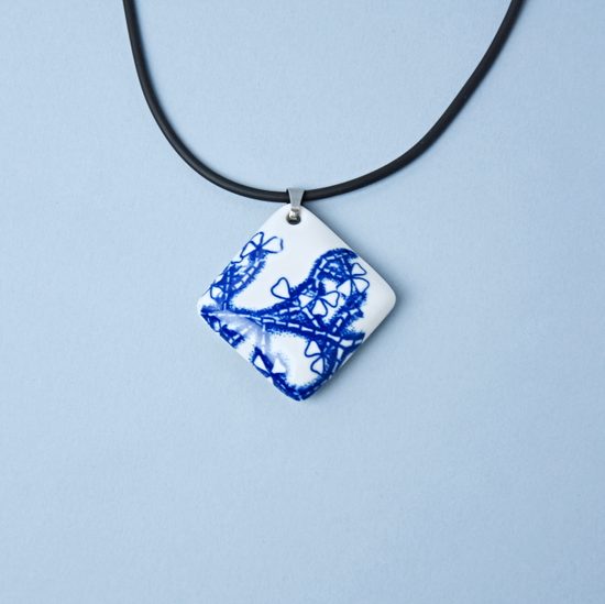 Necklace: Hollow Pillow 40 mm, Flowering Cactus, Porcelain Jewels Studio Mallys