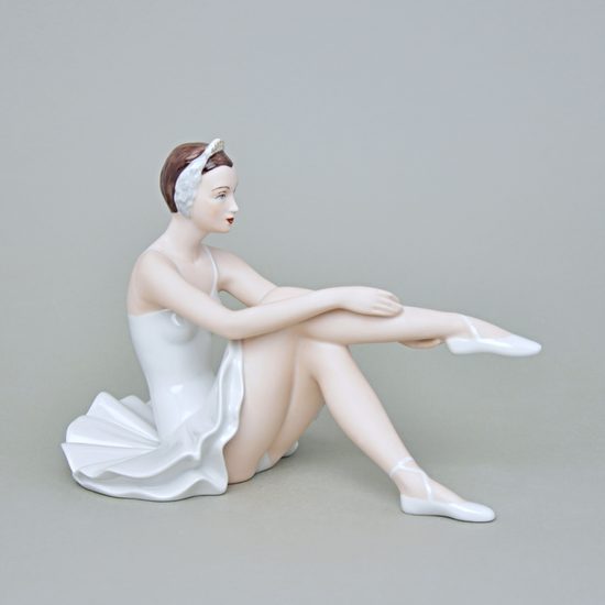Baletka v šatně, Bílé šaty, 22 x 12 x 17 cm, Natur + zlato, Porcelánové figurky Duchcov